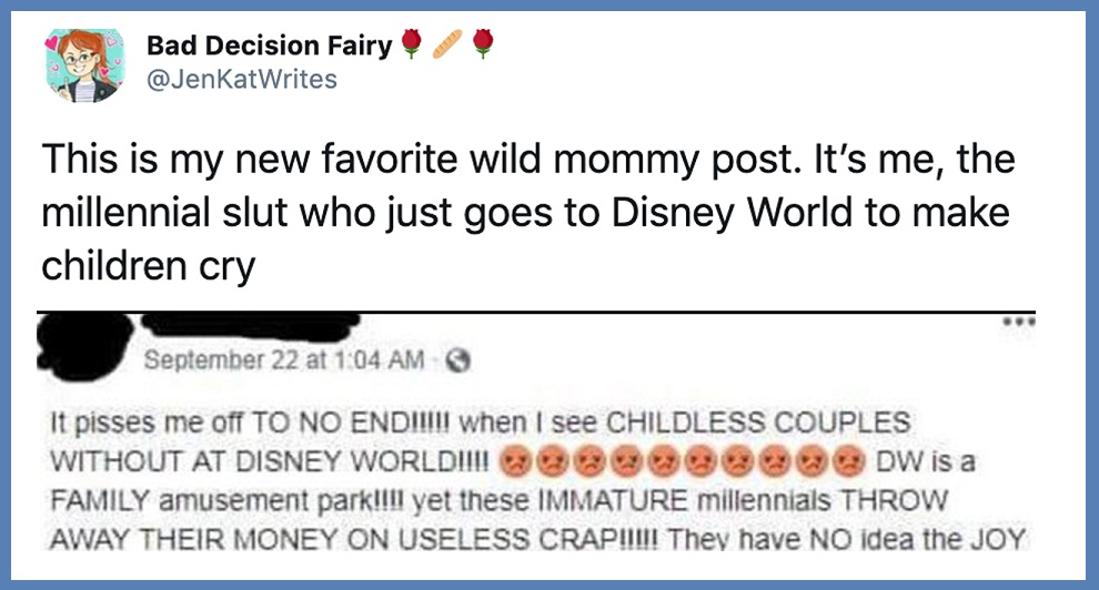 Enraged Mother Lashes Out At ‘Childless Couples’ And Millenials For Visiting Disney World