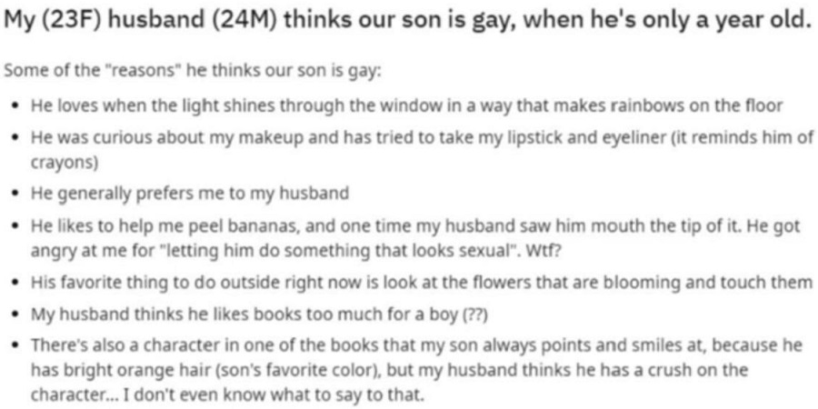 Man Believes His 1-Year-Old Son Is Gay Because He Likes Flowers and Books